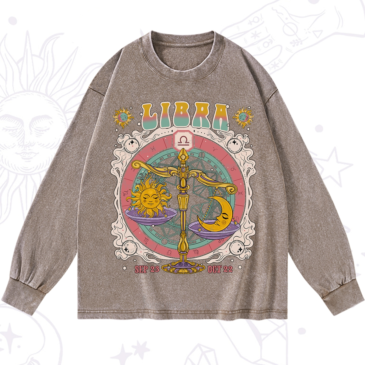 Purplehecate Libra Cosmic Zodiac Washed Long Sleeve Shirt