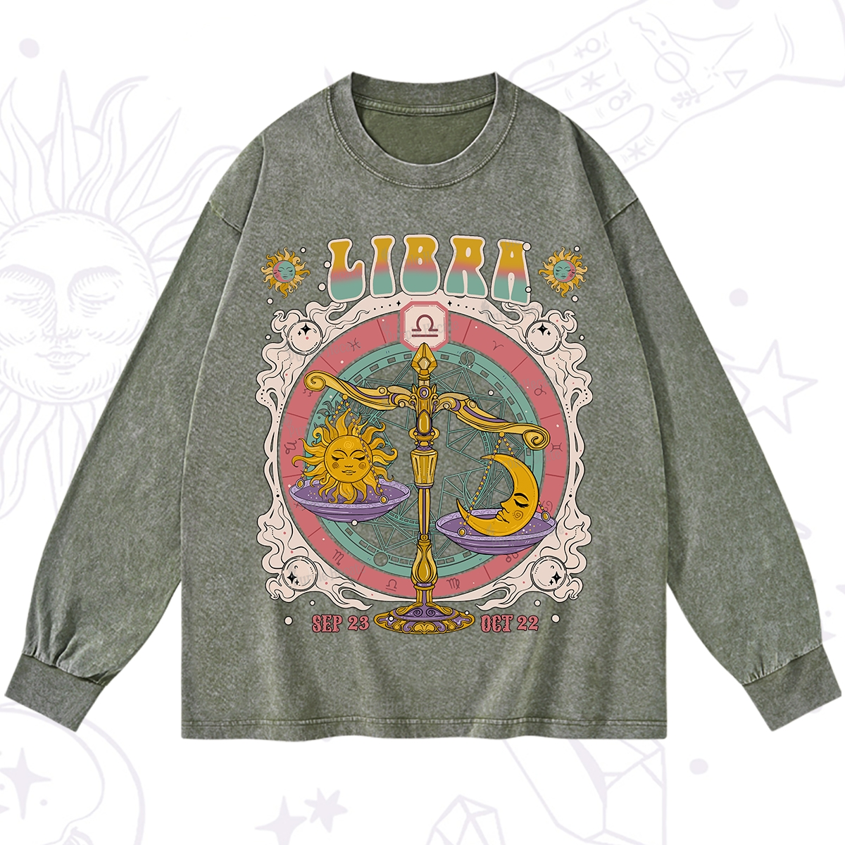 Purplehecate Libra Cosmic Zodiac Washed Long Sleeve Shirt