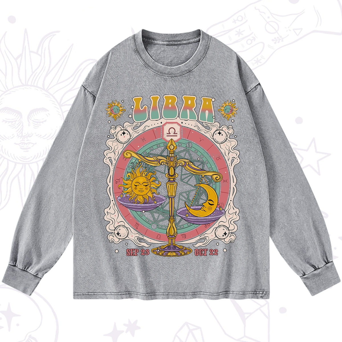 Purplehecate Libra Cosmic Zodiac Washed Long Sleeve Shirt