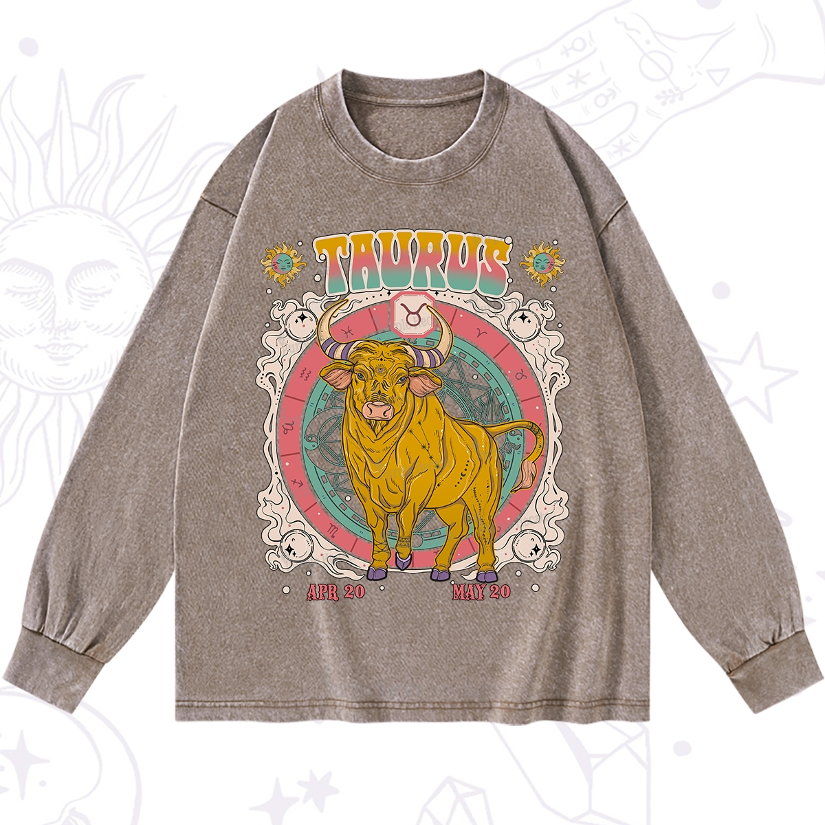 Purplehecate Taurus Cosmic Zodiac  Washed Long Sleeve Shirt