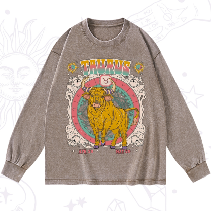Purplehecate Taurus Cosmic Zodiac  Washed Long Sleeve Shirt