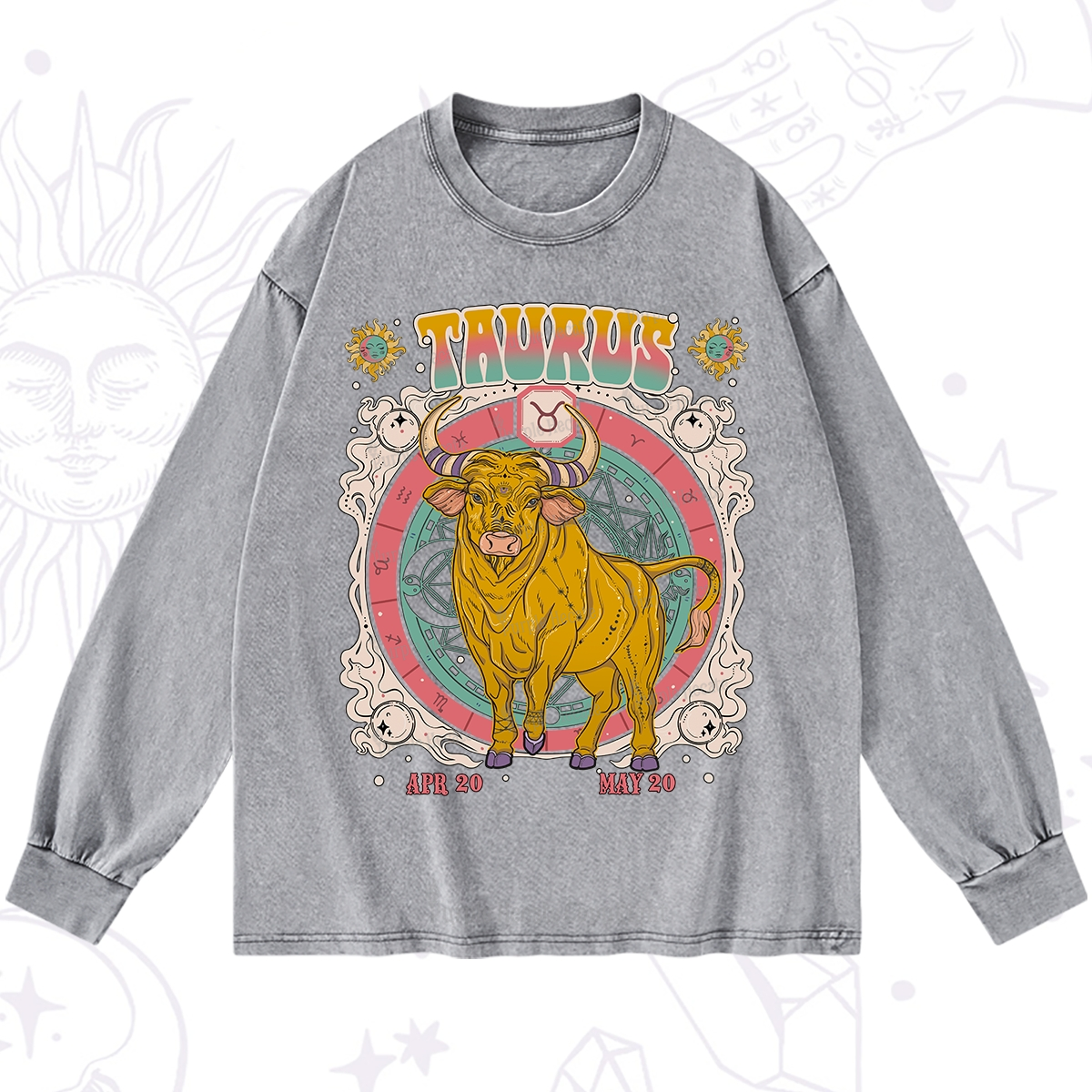 Purplehecate Taurus Cosmic Zodiac  Washed Long Sleeve Shirt