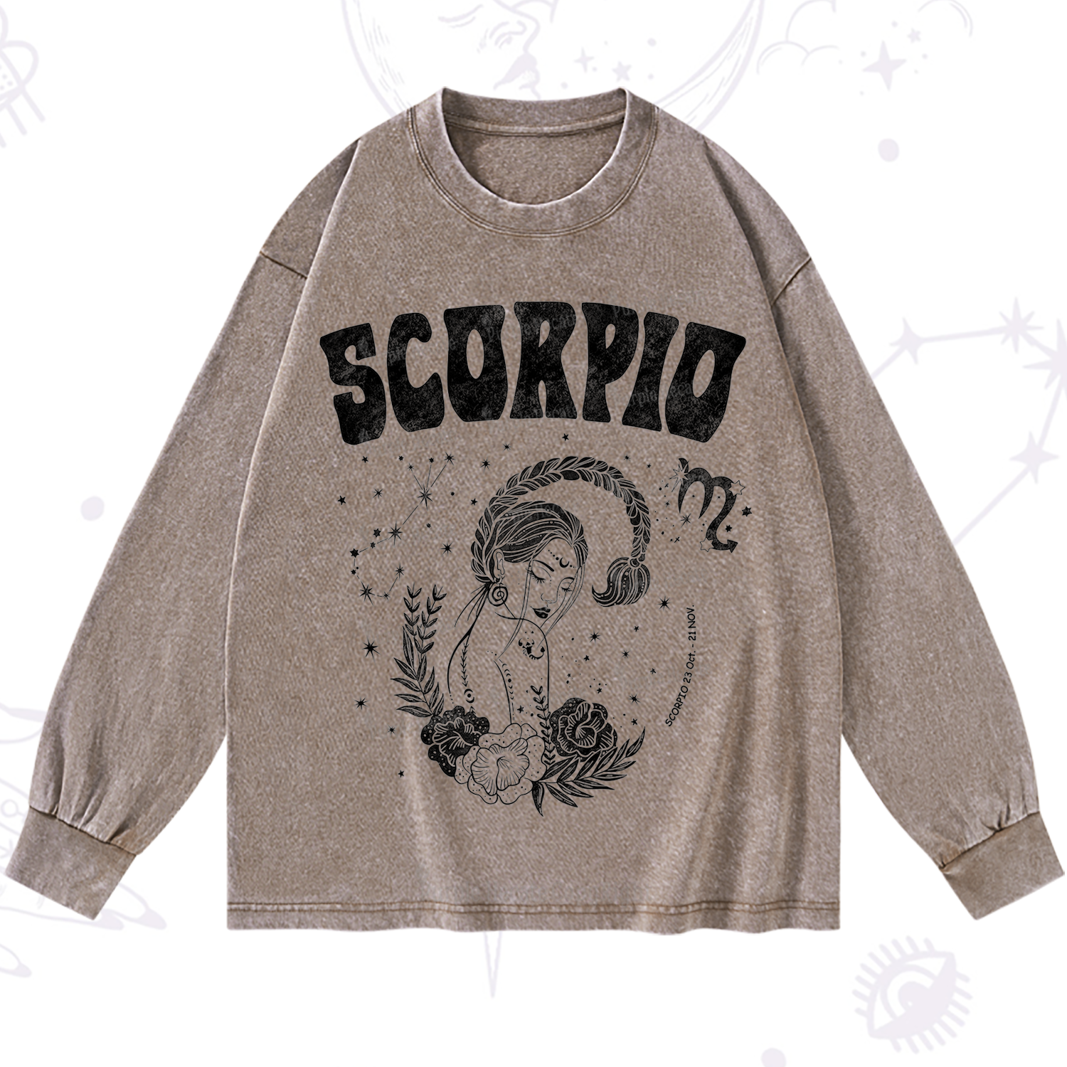 Purplehecate Scorpio Zodiac Glyphs  Washed Long Sleeve Shirt