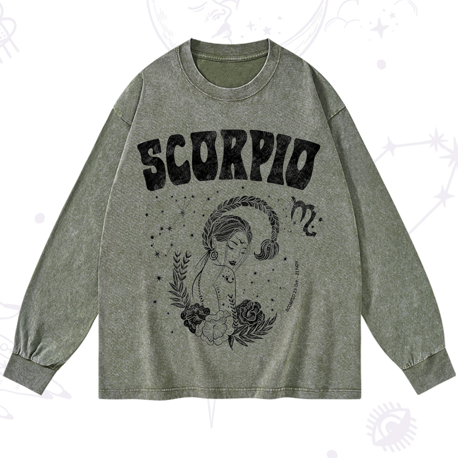 Purplehecate Scorpio Zodiac Glyphs  Washed Long Sleeve Shirt