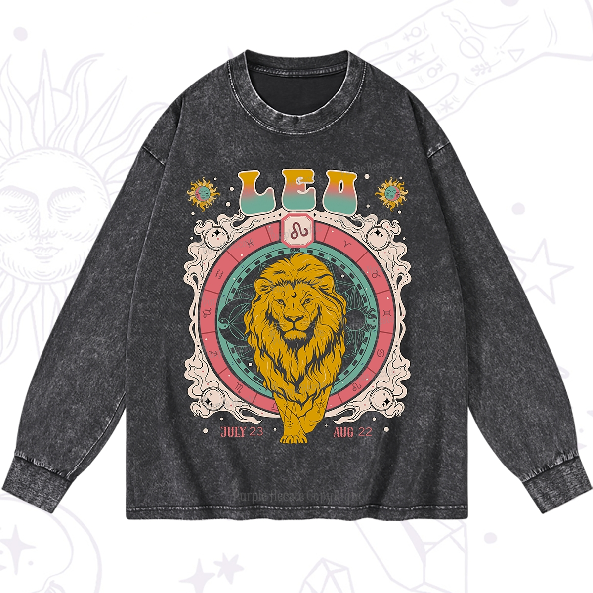 Purplehecate Leo Cosmic Zodiac Washed Long Sleeve Shirt