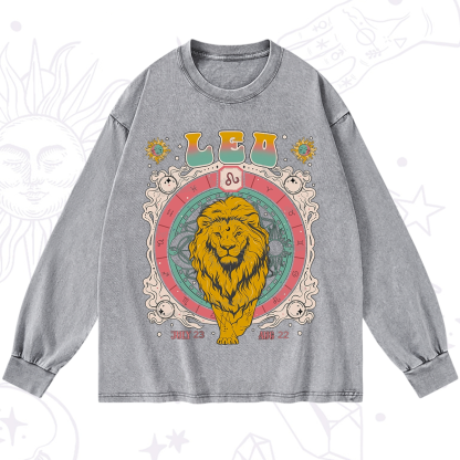 Purplehecate Leo Cosmic Zodiac Washed Long Sleeve Shirt