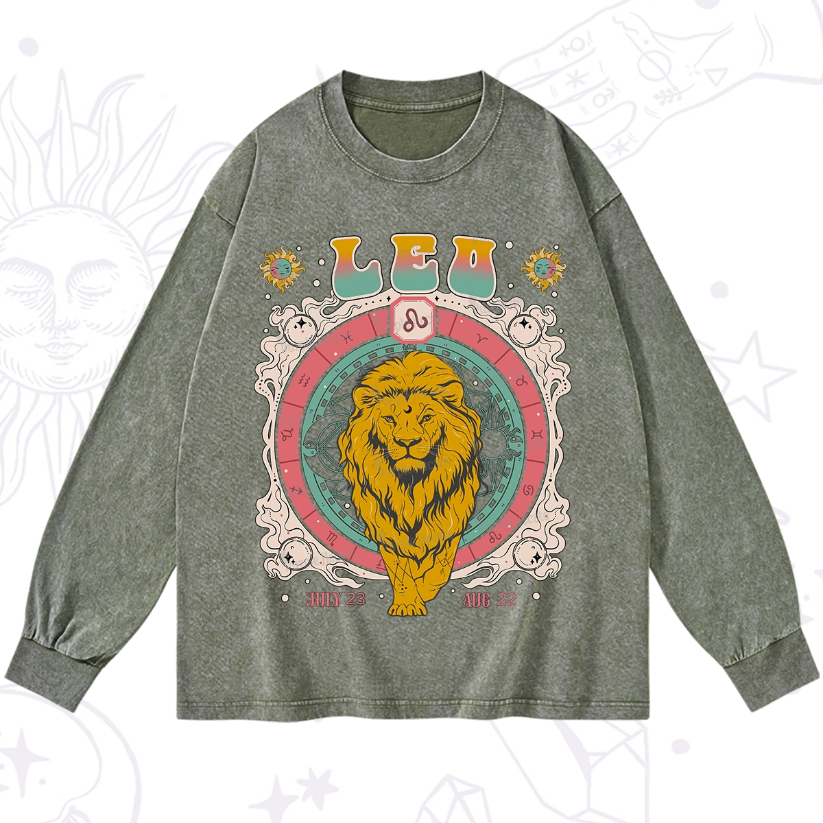 Purplehecate Leo Cosmic Zodiac Washed Long Sleeve Shirt