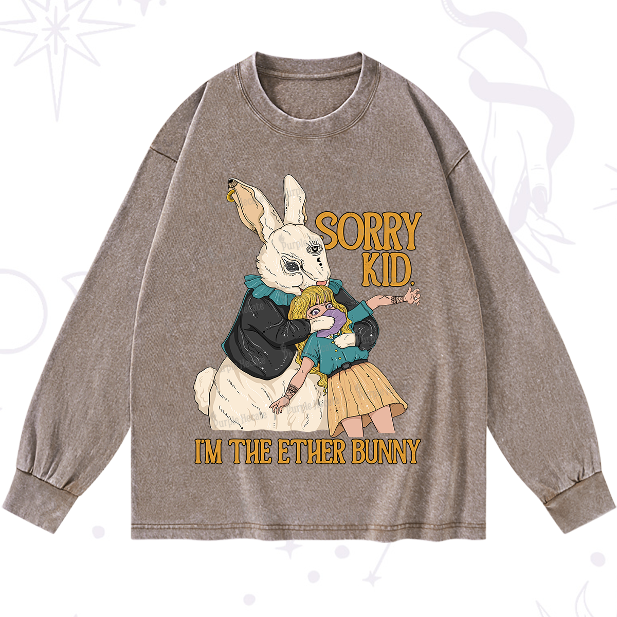Purplehecate Sorry Kid I'm Easter Bunny Washed Long Sleeve Shirt