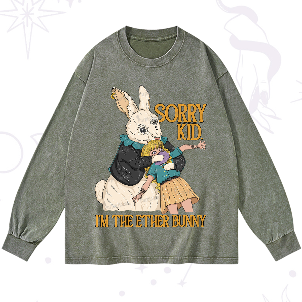 Purplehecate Sorry Kid I'm Easter Bunny Washed Long Sleeve Shirt