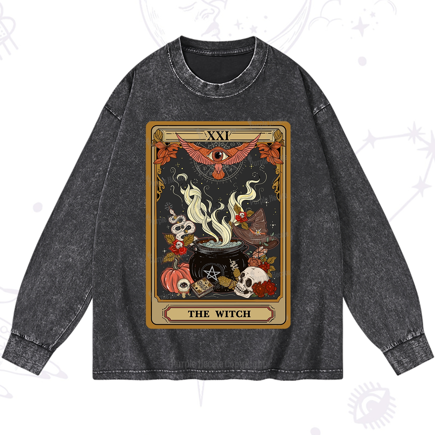 Purplehecate The Witch Magical Tarot Washed Long Sleeve Shirt