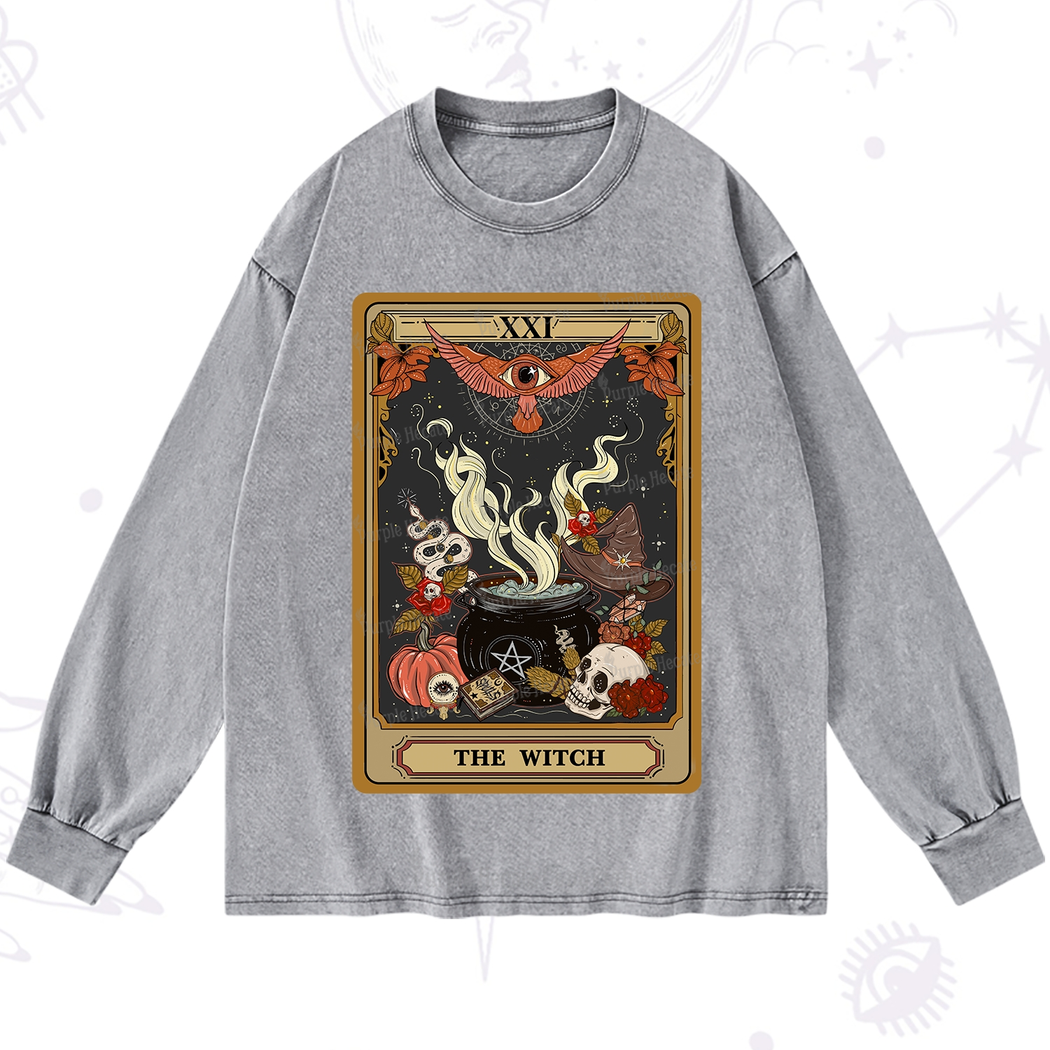 Purplehecate The Witch Magical Tarot Washed Long Sleeve Shirt