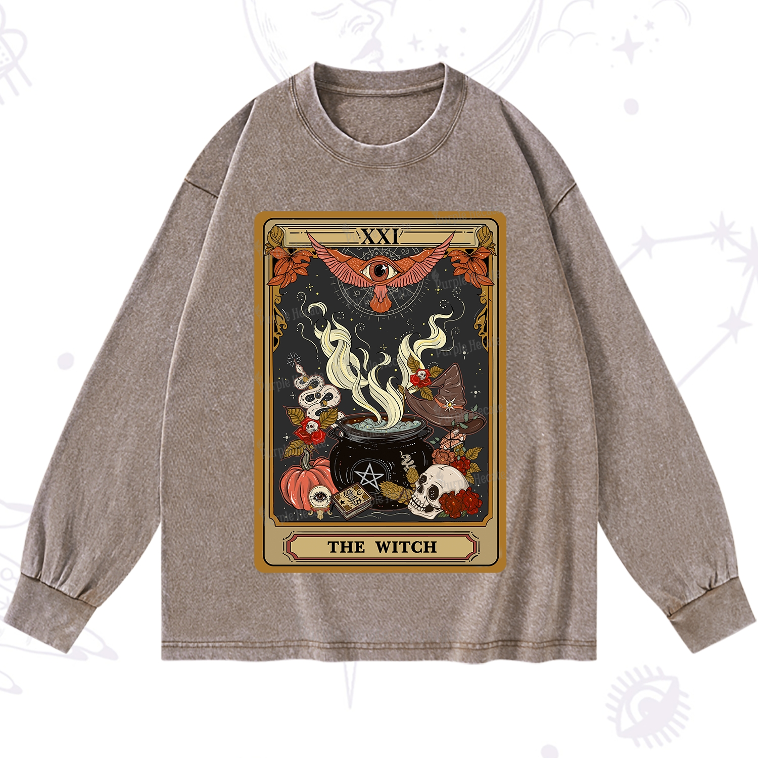Purplehecate The Witch Magical Tarot Washed Long Sleeve Shirt