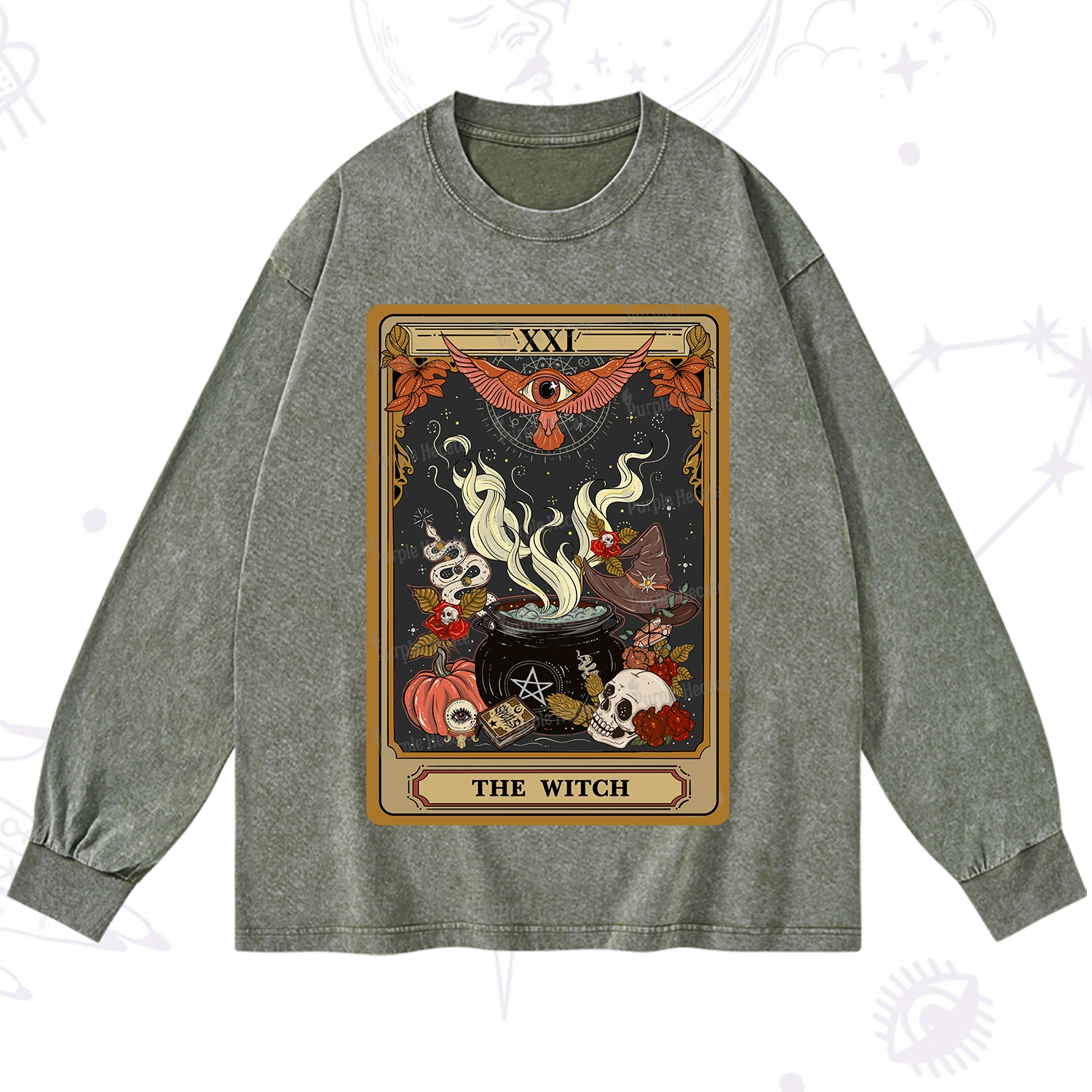 Purplehecate The Witch Magical Tarot Washed Long Sleeve Shirt