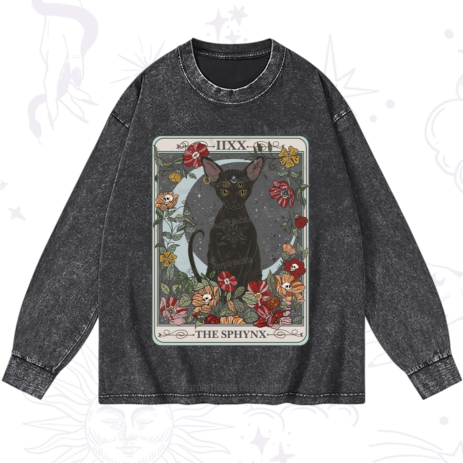 Purplehecate The Sphynx Tarot Washed Long Sleeve Shirt