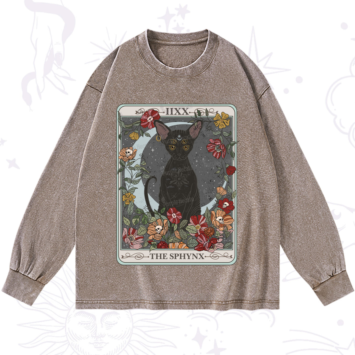 Purplehecate The Sphynx Tarot Washed Long Sleeve Shirt
