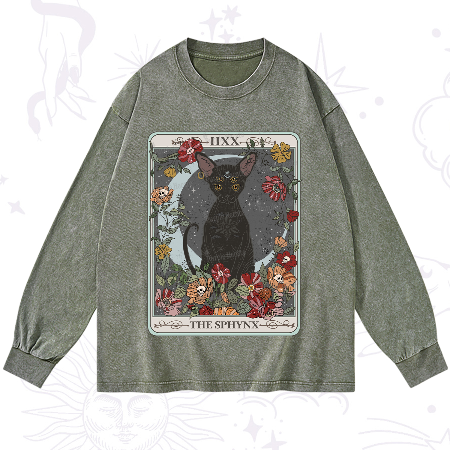 Purplehecate The Sphynx Tarot Washed Long Sleeve Shirt