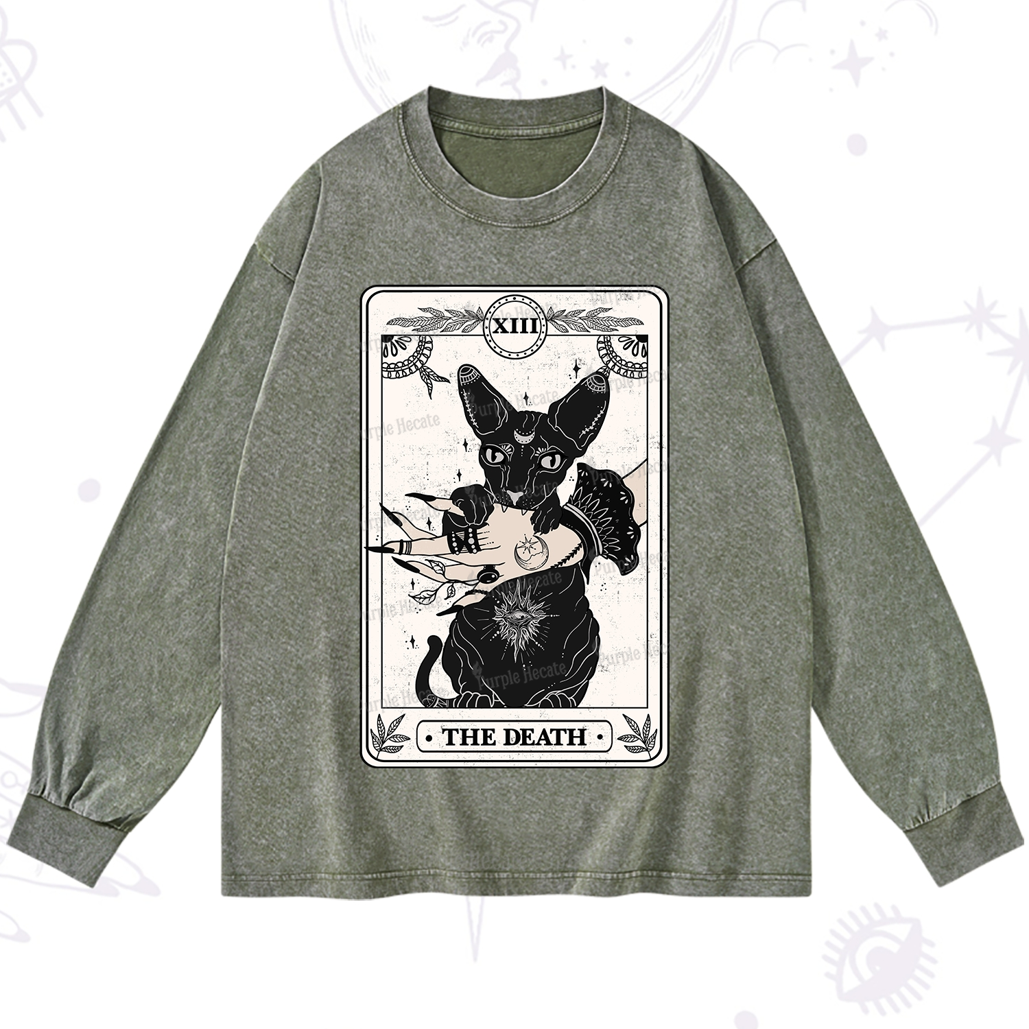 Purplehecate The Death Cat Tarot Washed Long Sleeve Shirt