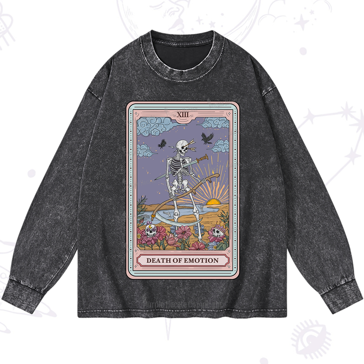 Purplehecate The Death Of Emotion Tarot Washed Long Sleeve Shirt