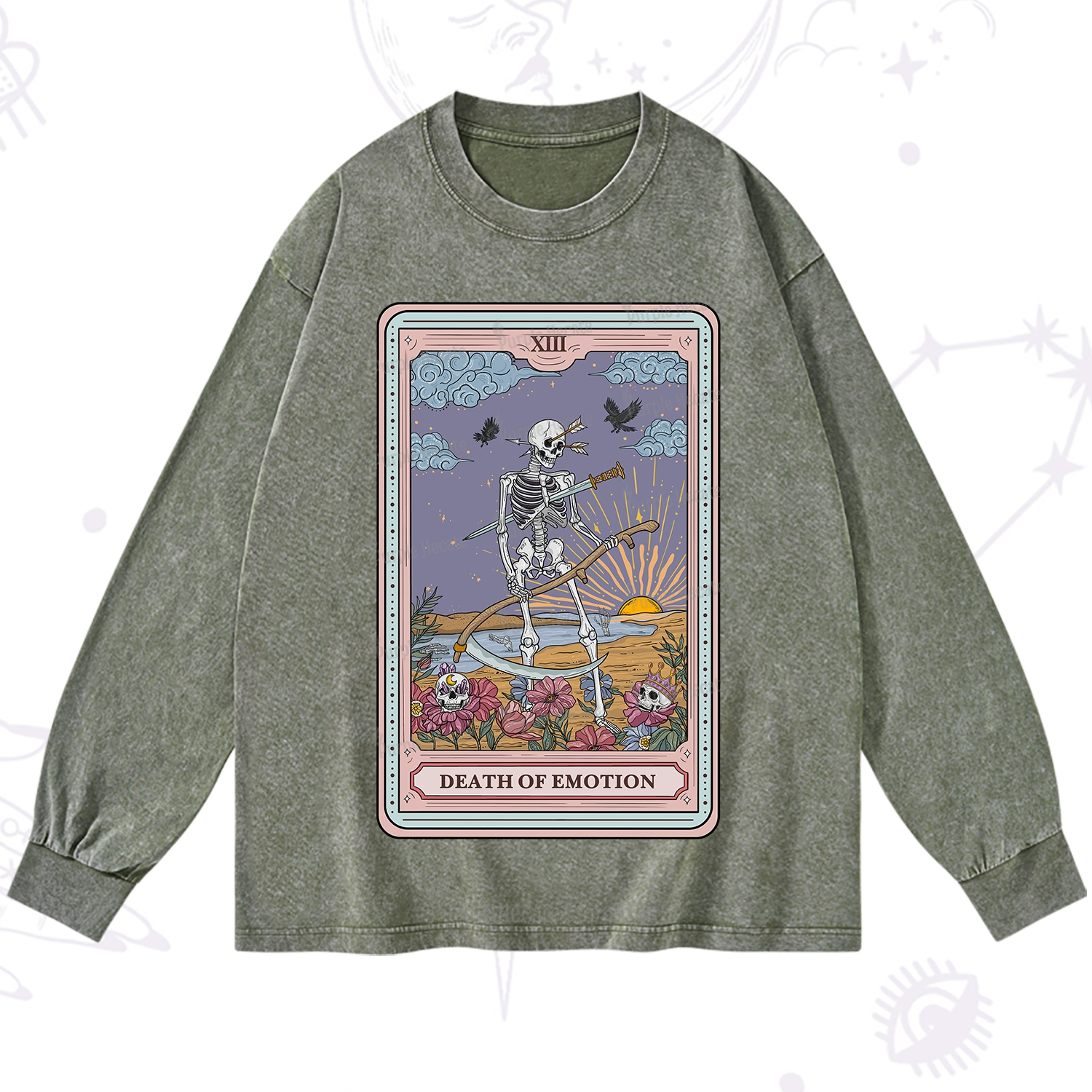 Purplehecate The Death Of Emotion Tarot Washed Long Sleeve Shirt