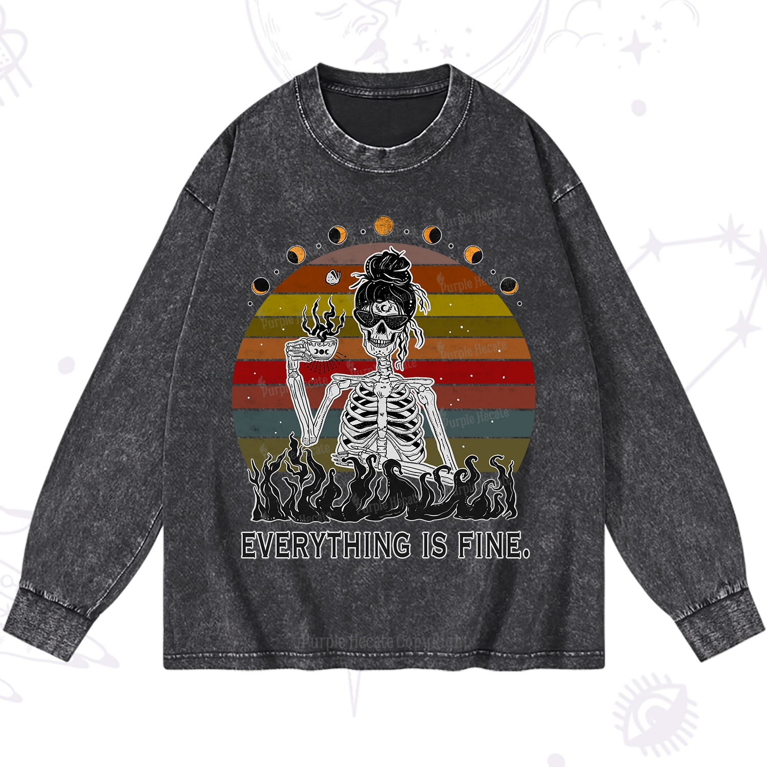 Purplehecate Everything Is Fine Skeleton Washed Long Sleeve Shirt