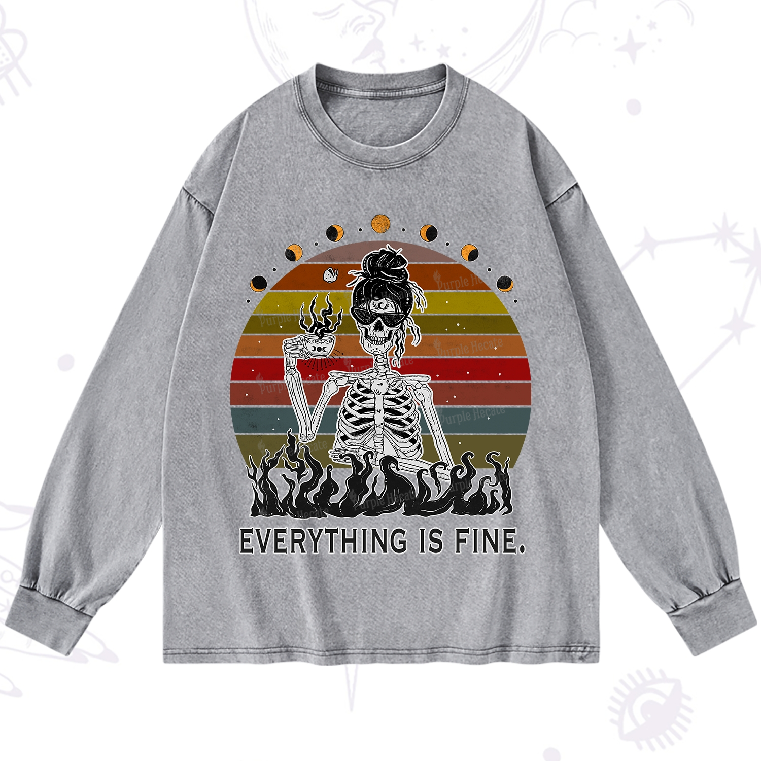 Purplehecate Everything Is Fine Skeleton Washed Long Sleeve Shirt