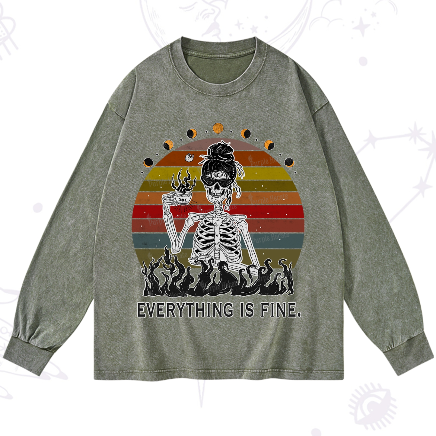 Purplehecate Everything Is Fine Skeleton Washed Long Sleeve Shirt