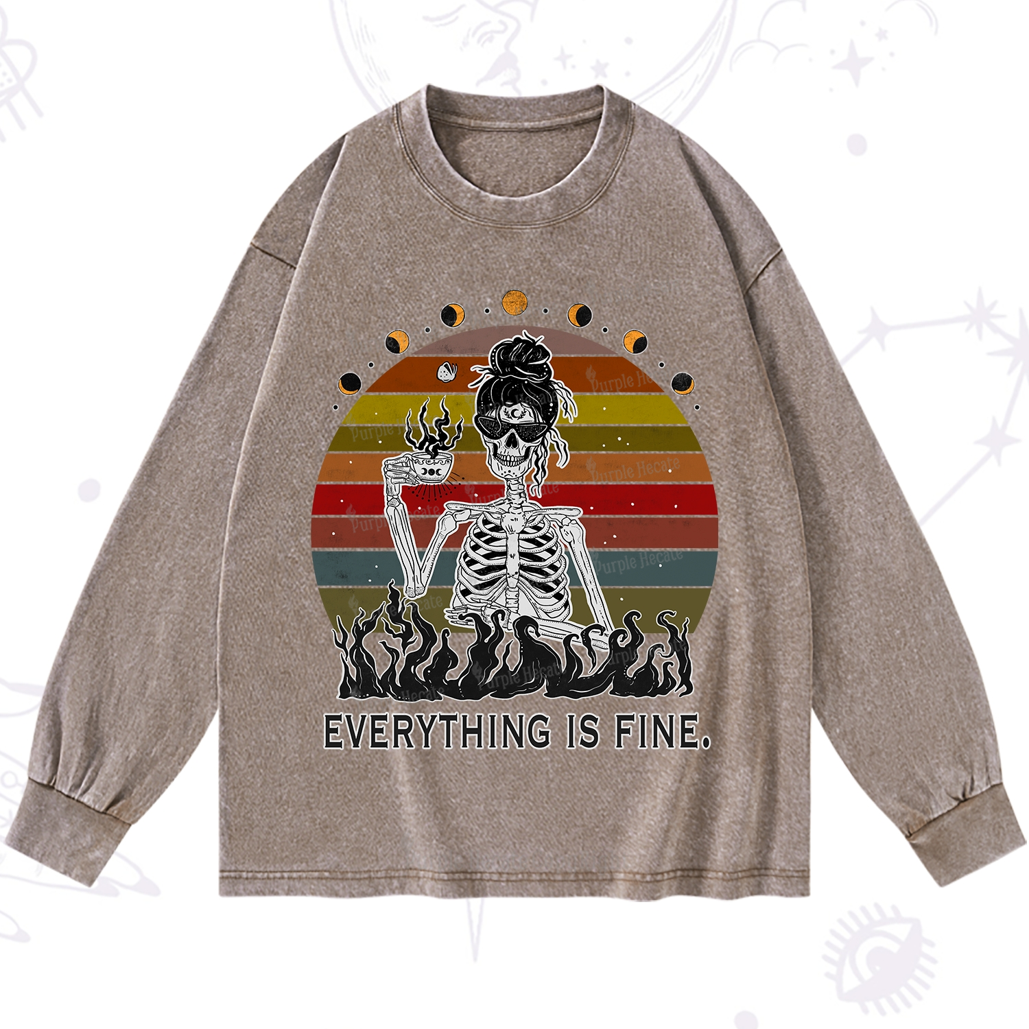 Purplehecate Everything Is Fine Skeleton Washed Long Sleeve Shirt