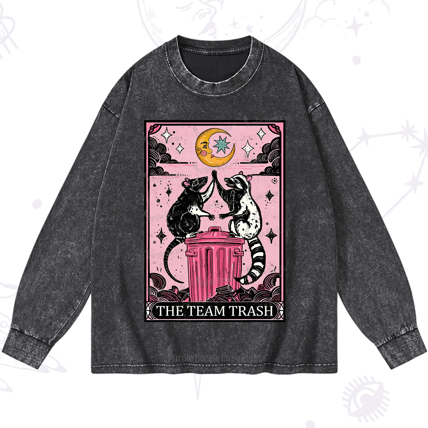 Purplehecate The Team Trash Opossum tarot Washed Long Sleeve Shirt