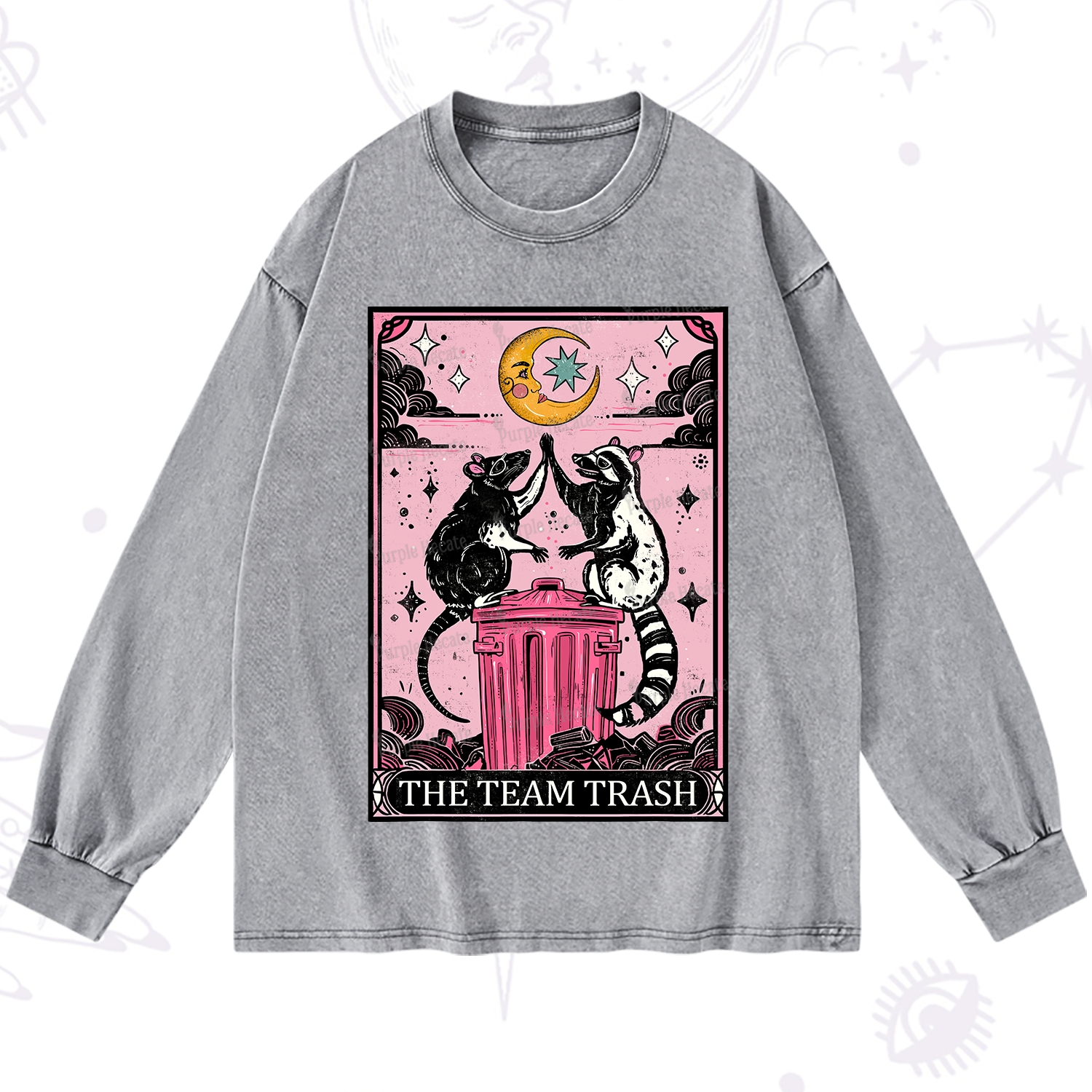 Purplehecate The Team Trash Opossum tarot Washed Long Sleeve Shirt