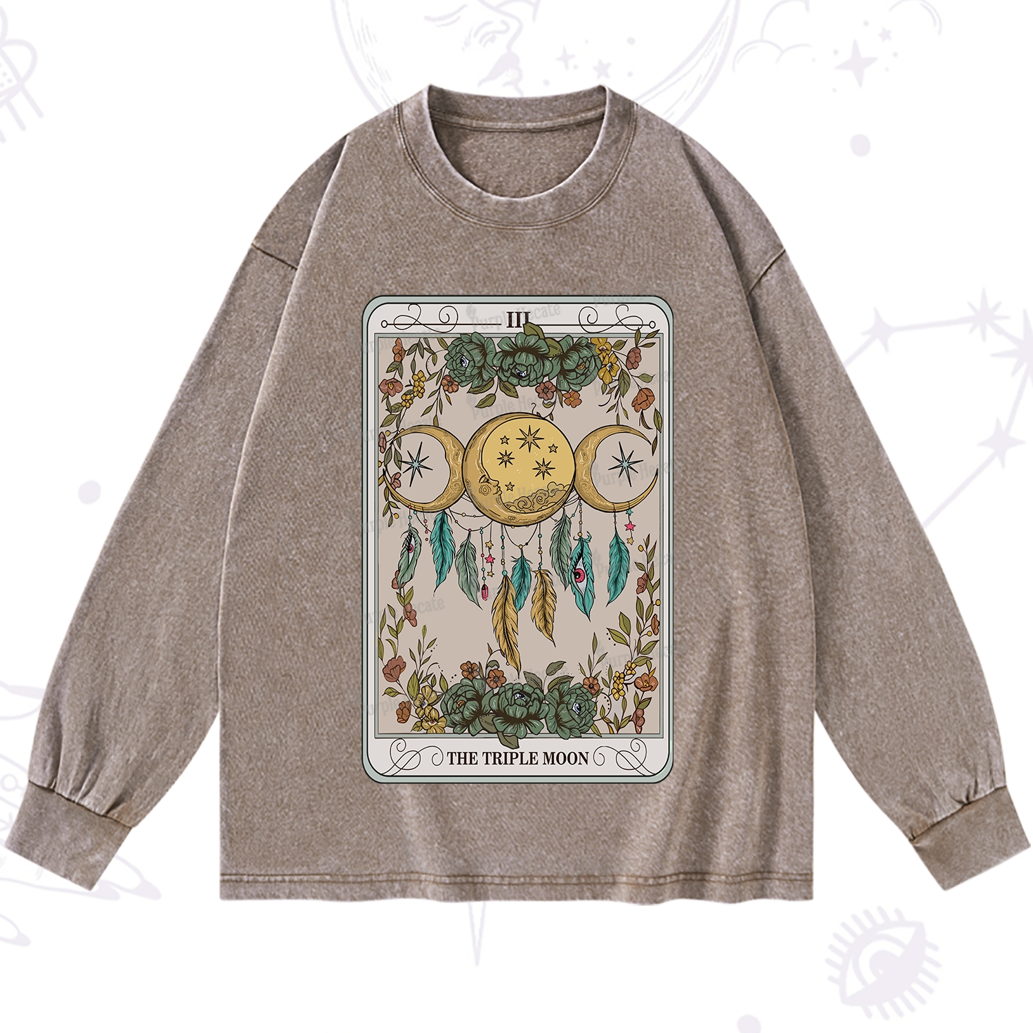 Purplehecate The Triple Moon Tarot Card Washed Long Sleeve Shirt