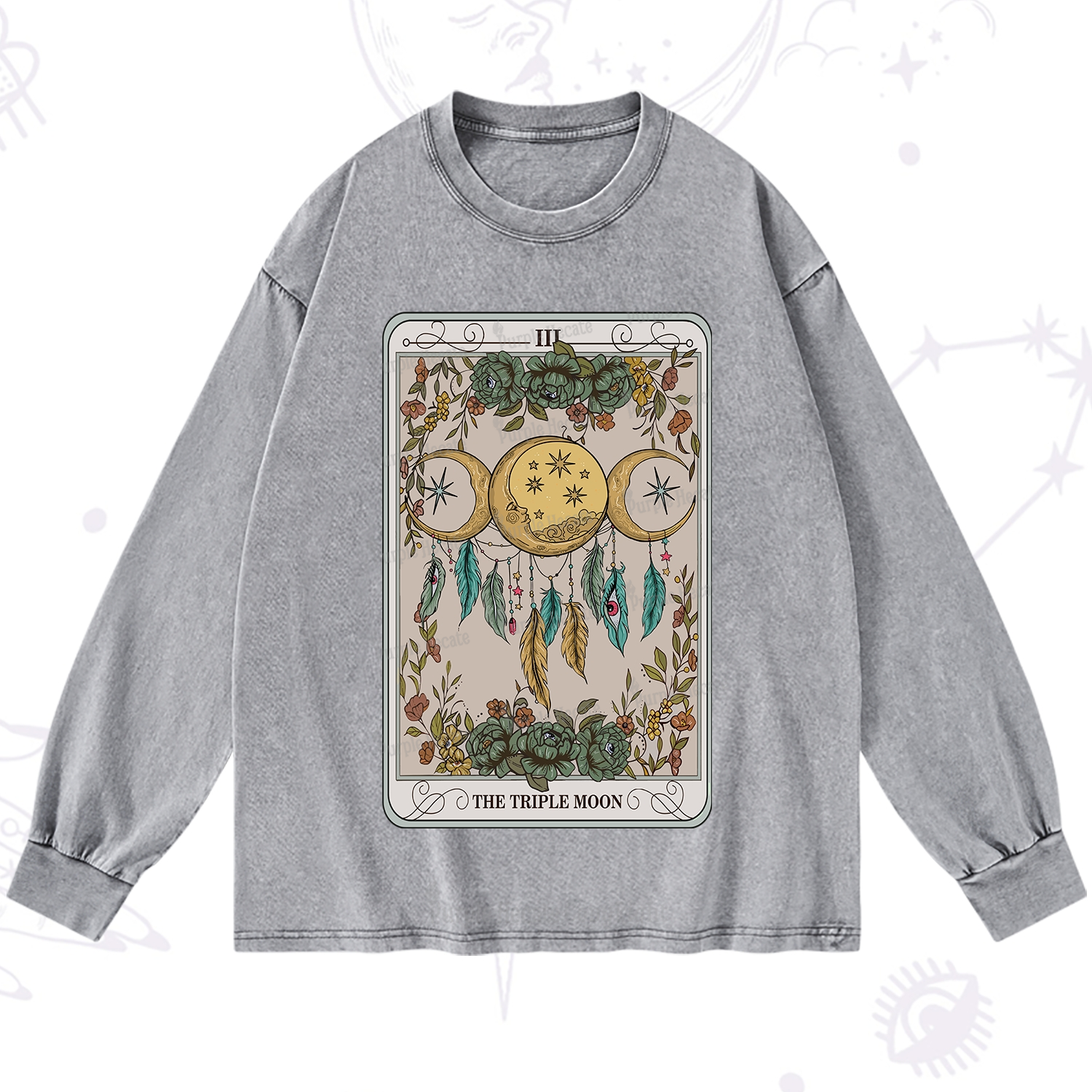 Purplehecate The Triple Moon Tarot Card Washed Long Sleeve Shirt