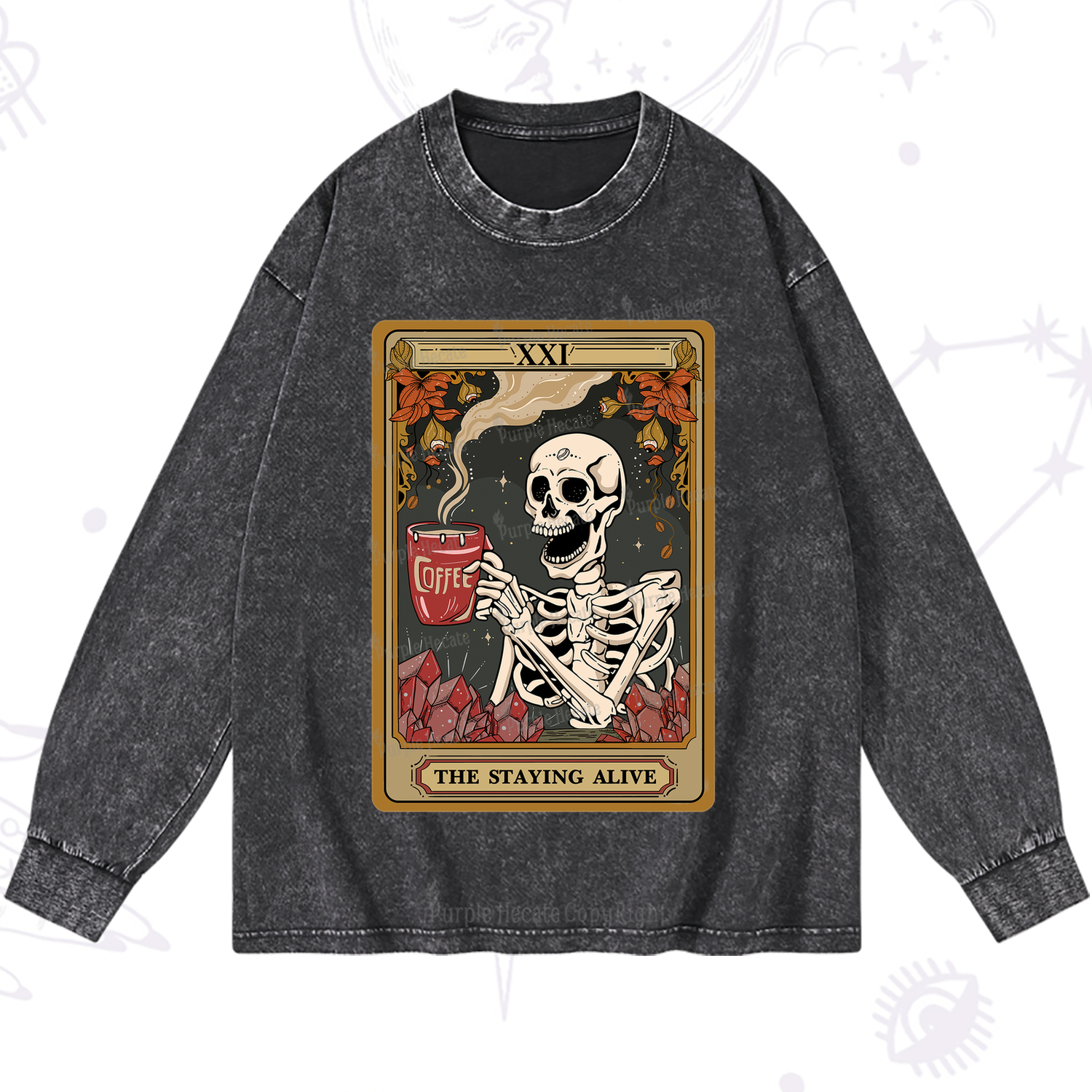 Purplehecate The Stating Alive Tarot Card Washed Long Sleeve Shirt