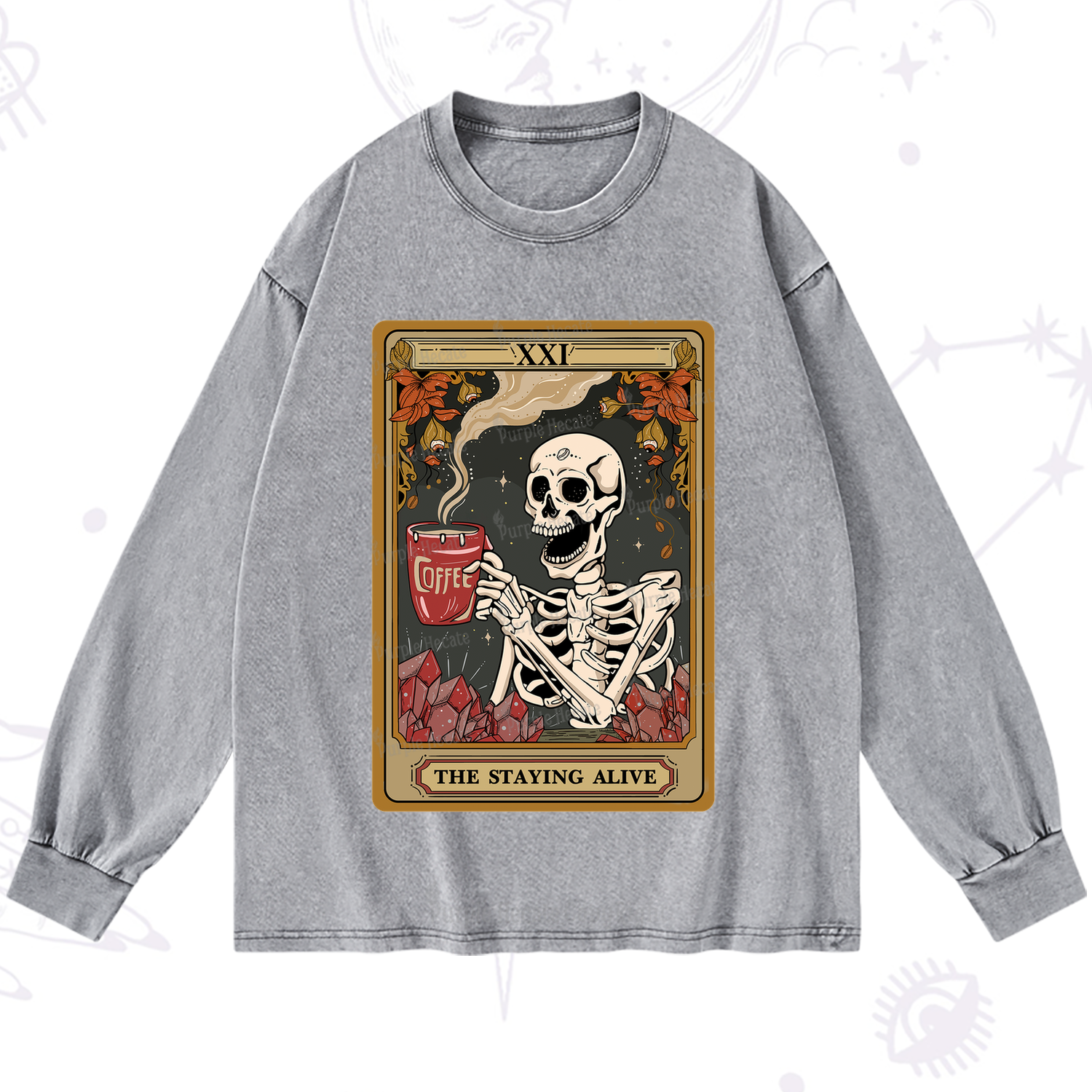 Purplehecate The Stating Alive Tarot Card Washed Long Sleeve Shirt