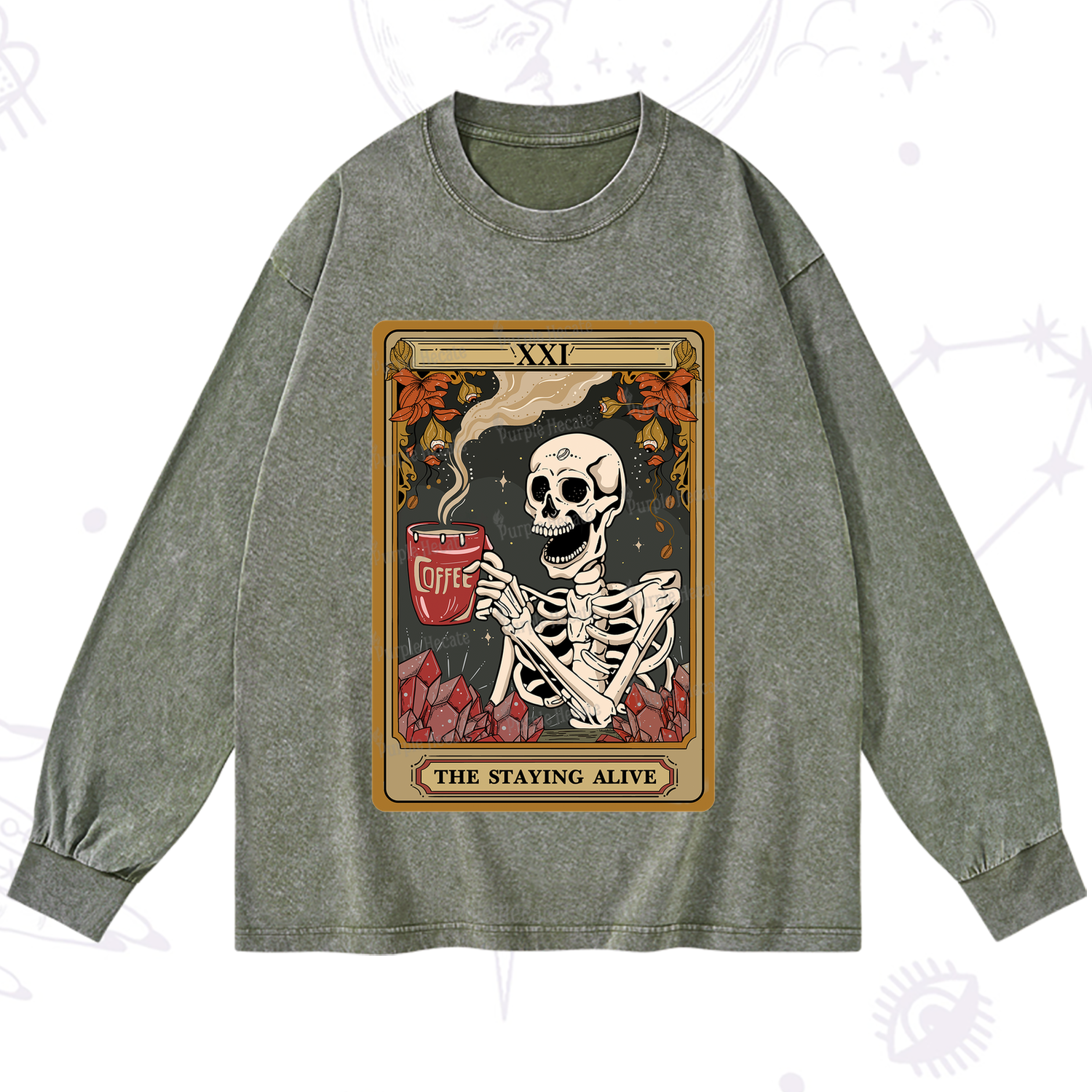 Purplehecate The Stating Alive Tarot Card Washed Long Sleeve Shirt