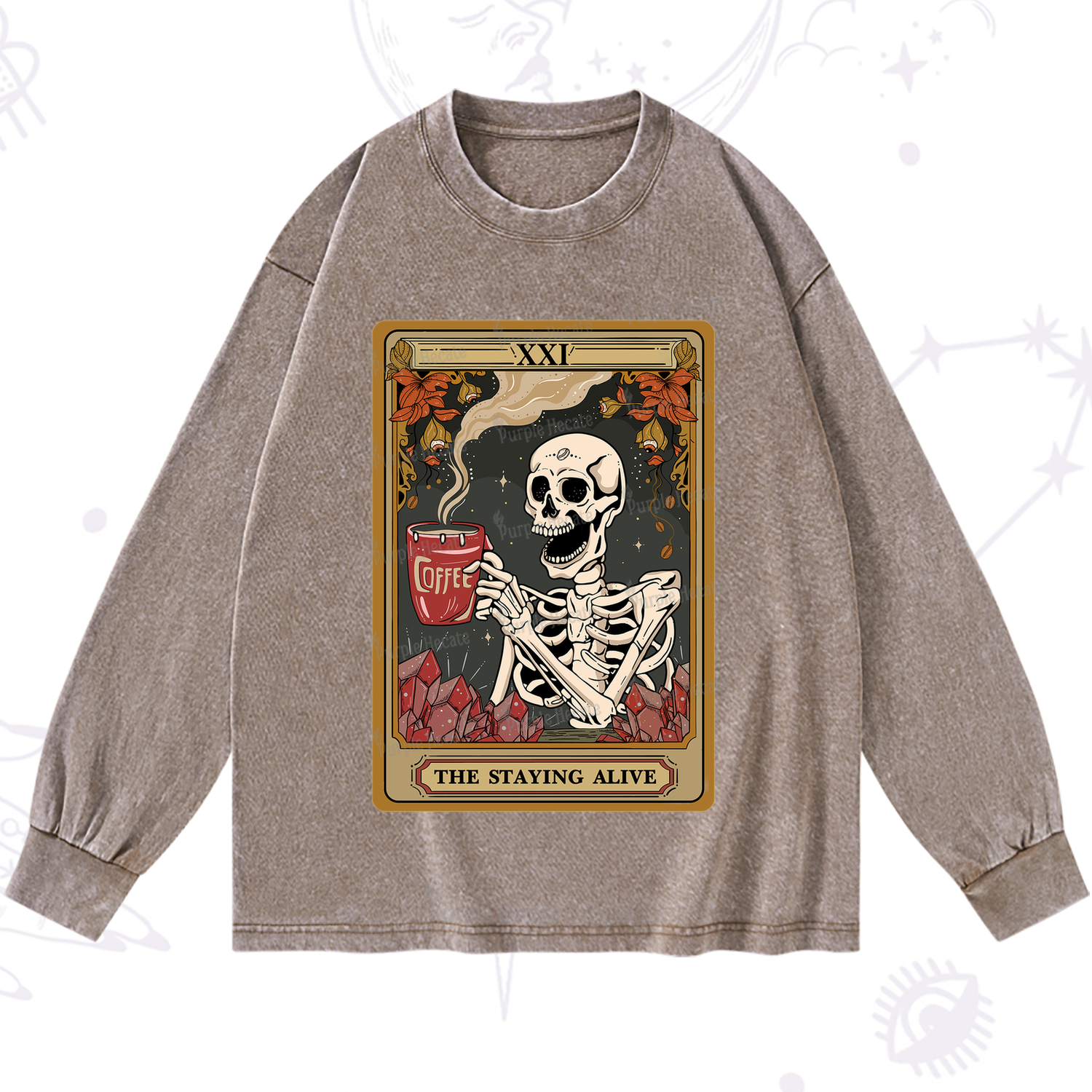 Purplehecate The Stating Alive Tarot Card Washed Long Sleeve Shirt