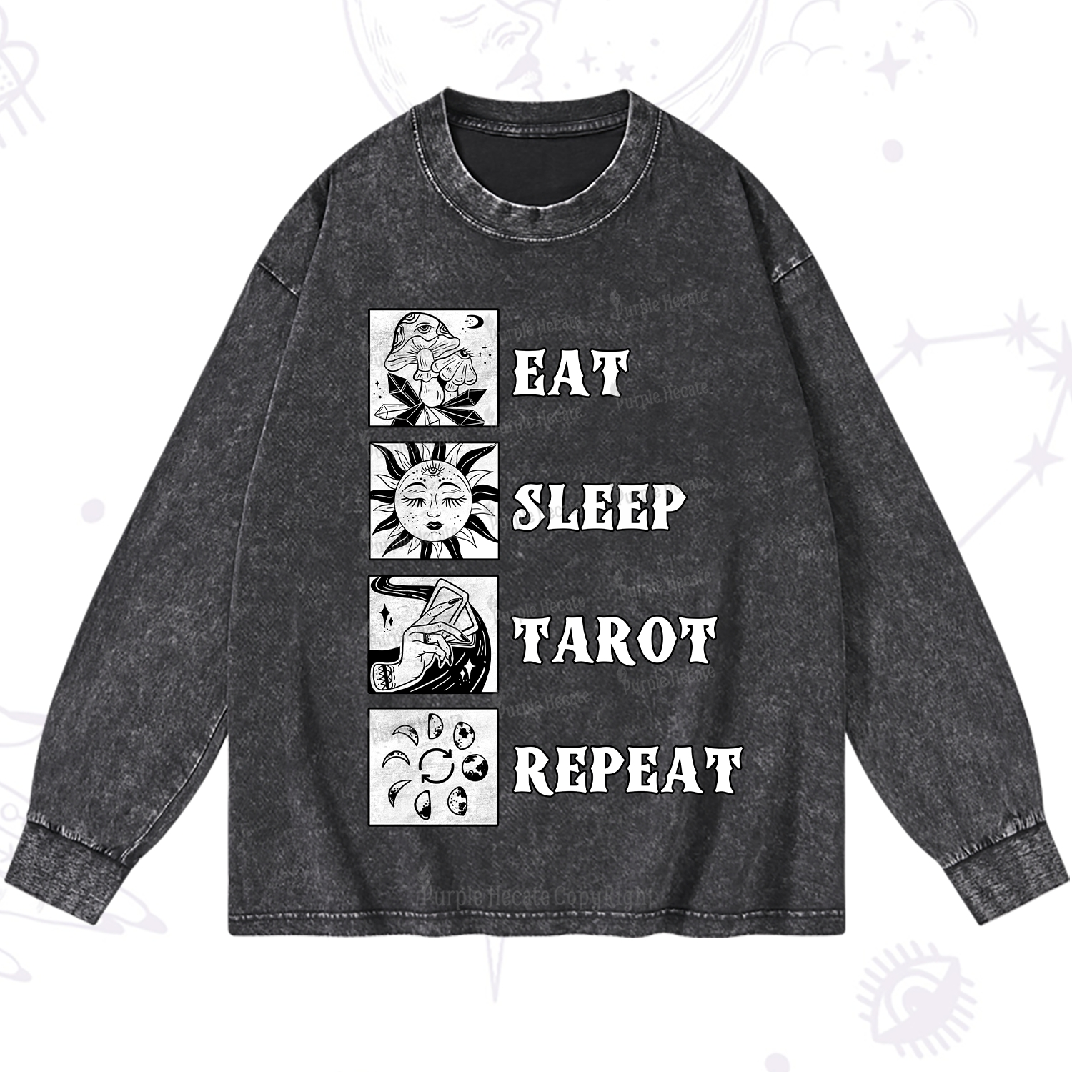 Purplehecate Eat Sleep Tarot Repeat Washed Long Sleeve Shirt