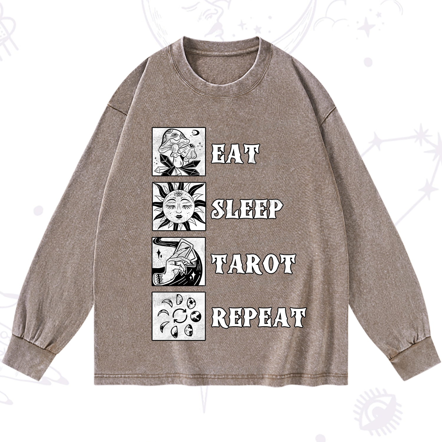 Purplehecate Eat Sleep Tarot Repeat Washed Long Sleeve Shirt