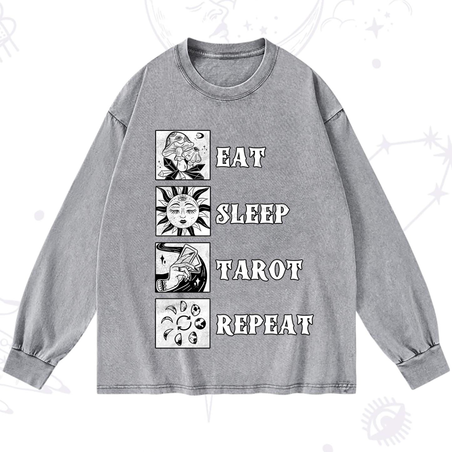 Purplehecate Eat Sleep Tarot Repeat Washed Long Sleeve Shirt