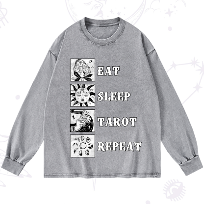 Purplehecate Eat Sleep Tarot Repeat Washed Long Sleeve Shirt
