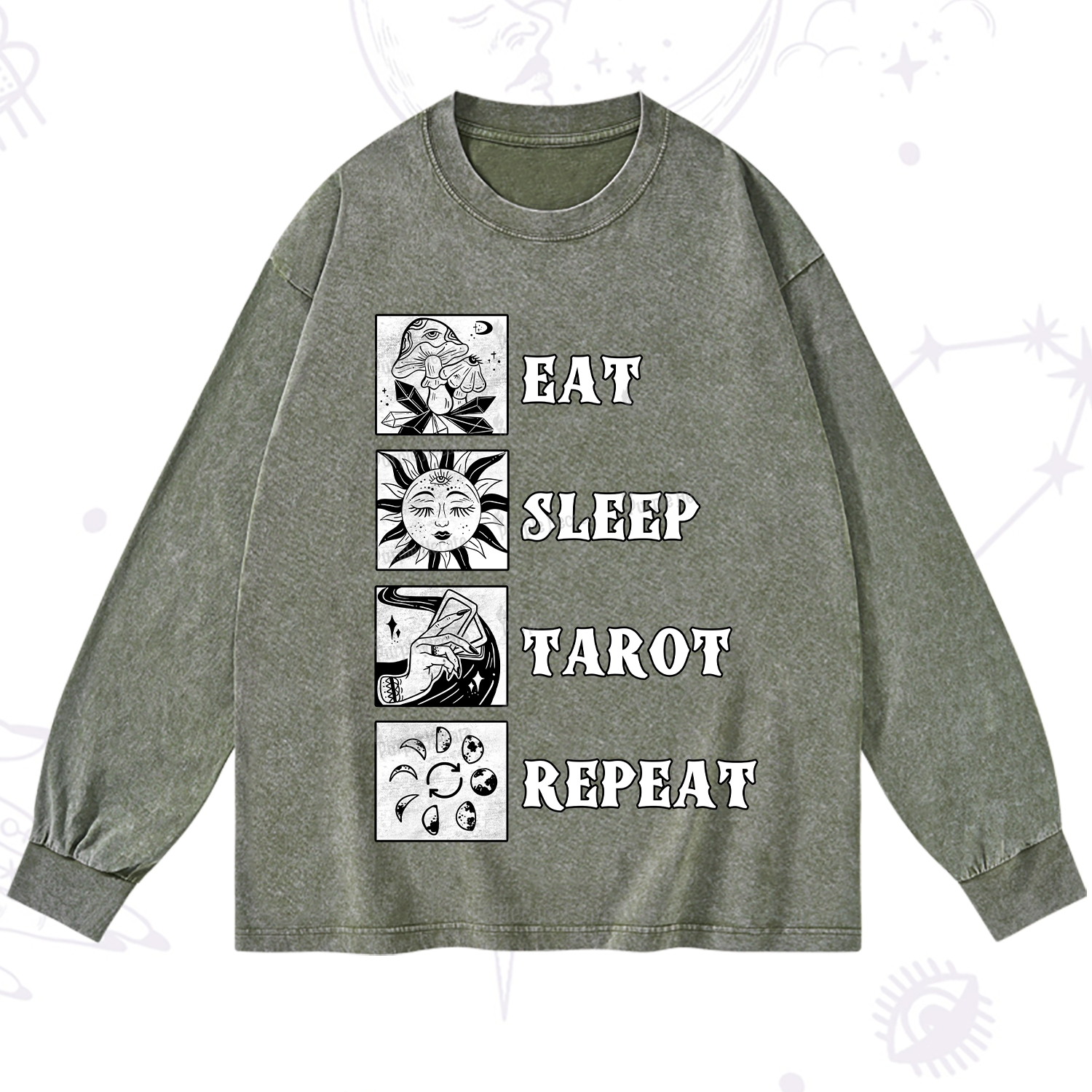 Purplehecate Eat Sleep Tarot Repeat Washed Long Sleeve Shirt