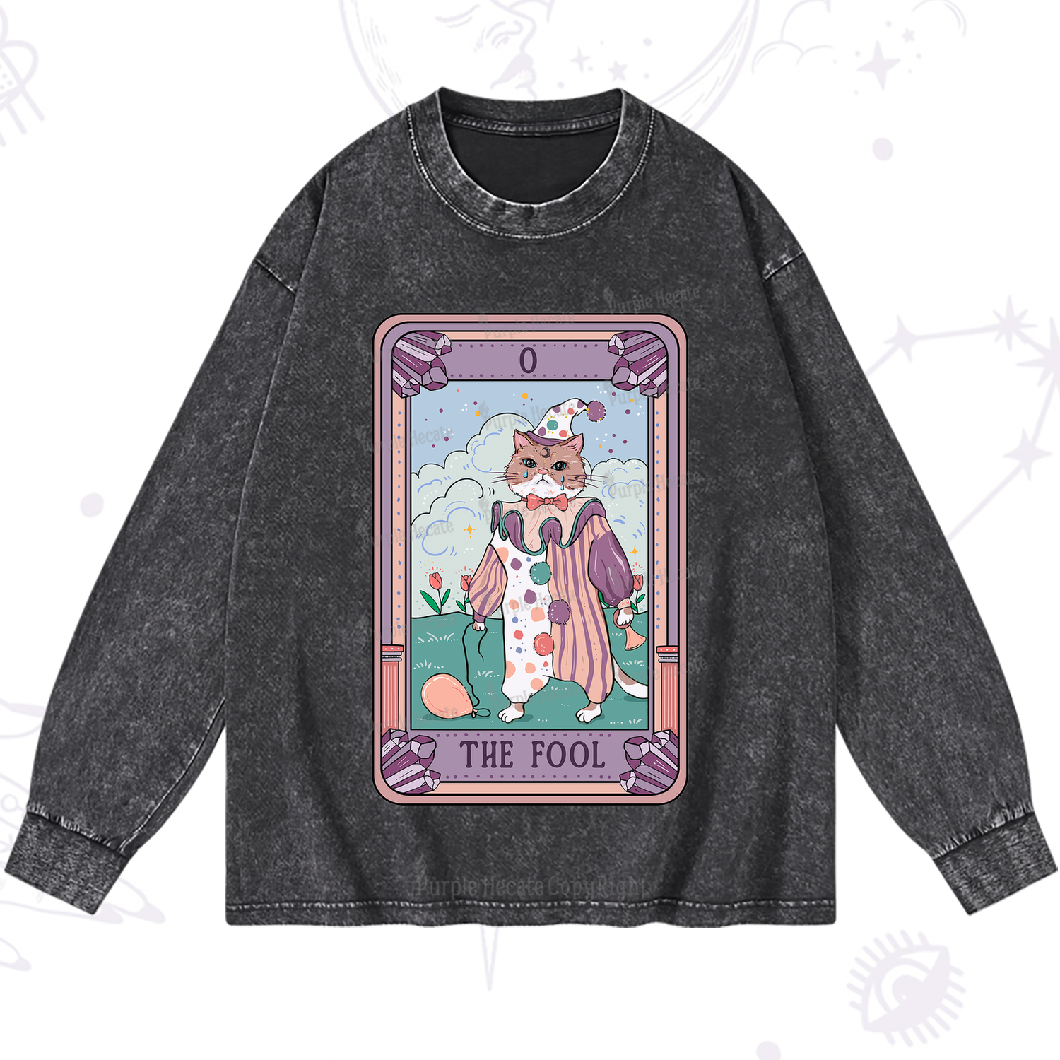 Purplehecate The Fool Tarot Card Washed Long Sleeve Shirt