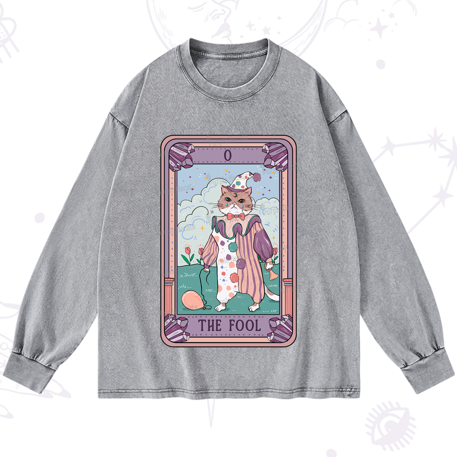 Purplehecate The Fool Tarot Card Washed Long Sleeve Shirt