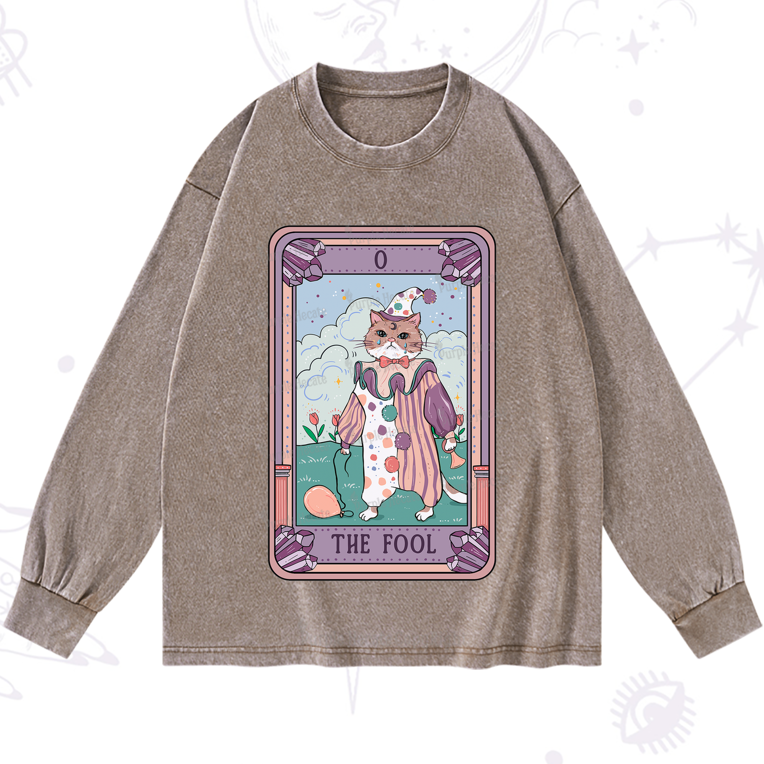 Purplehecate The Fool Tarot Card Washed Long Sleeve Shirt