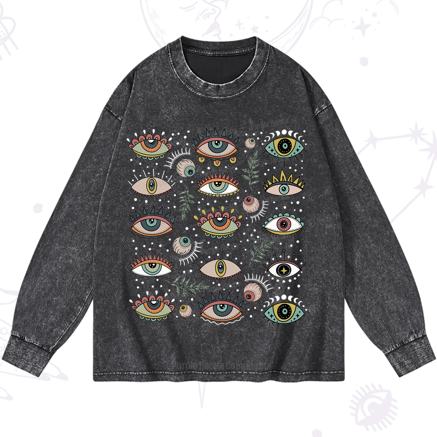 Purplehecate Evil Eye Array Washed Long Sleeve Shirt