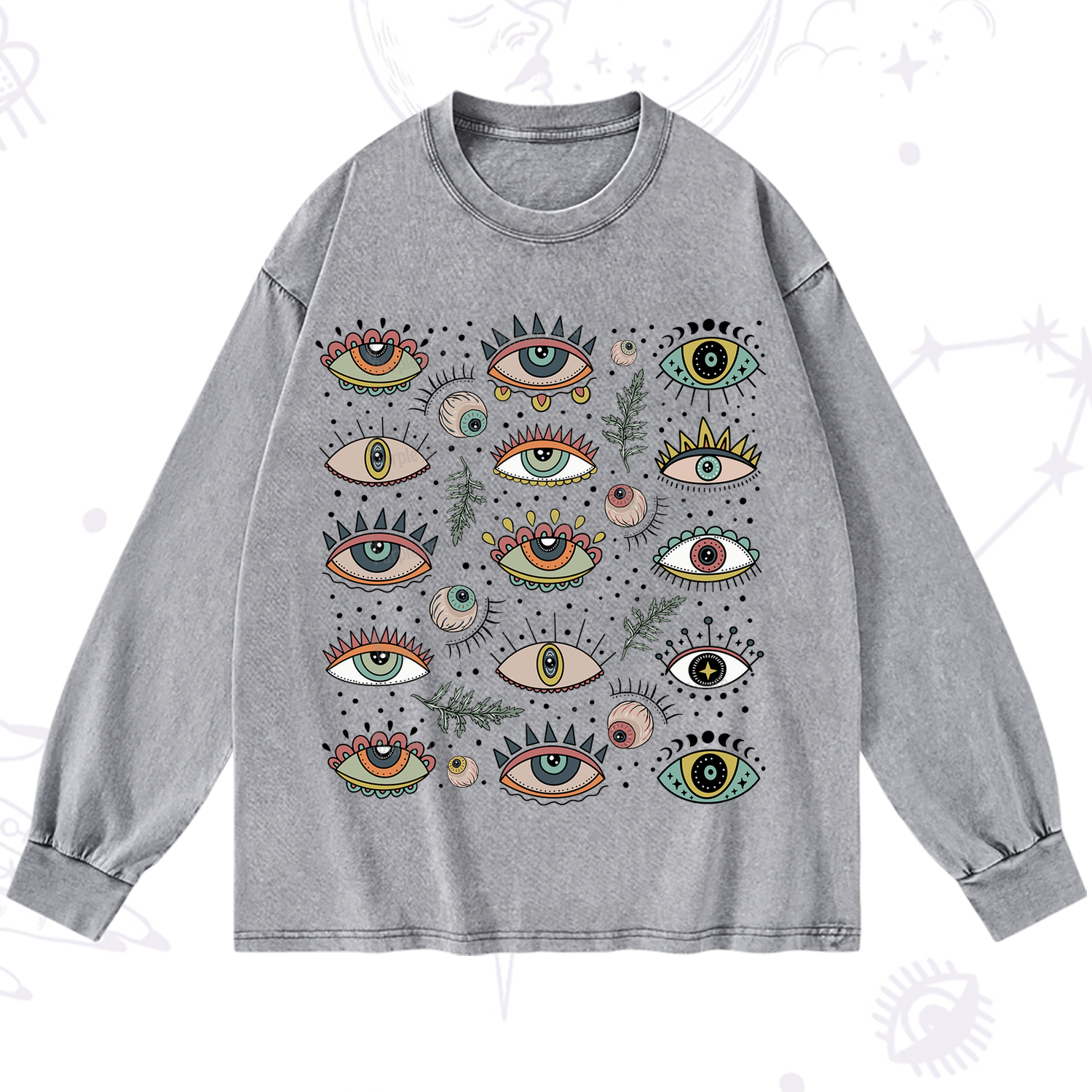 Purplehecate Evil Eye Array Washed Long Sleeve Shirt