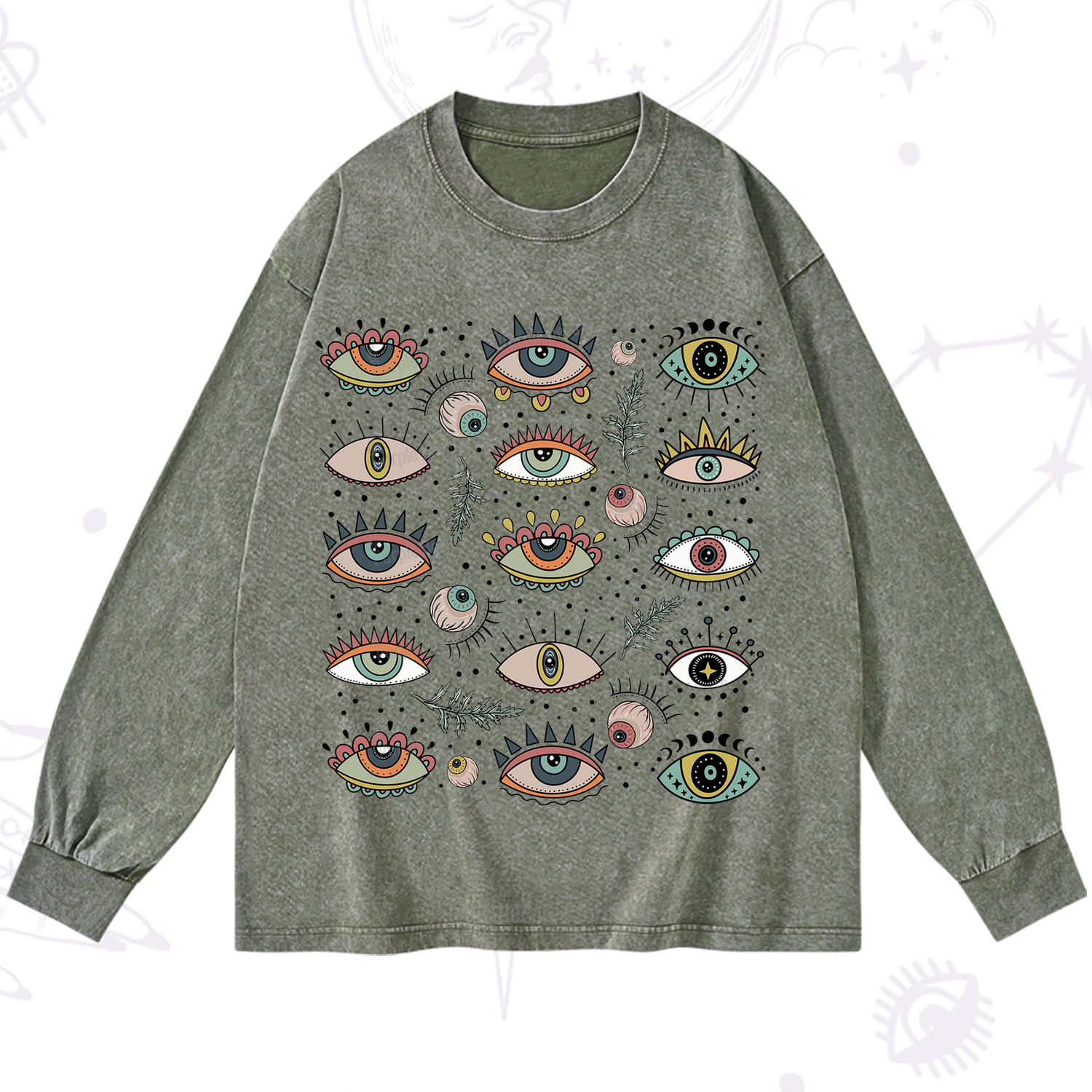 Purplehecate Evil Eye Array Washed Long Sleeve Shirt