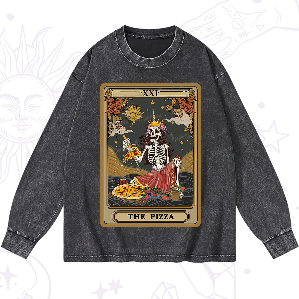 Purplehecate The Pizza Tarot Card Washed Long Sleeve Shirt