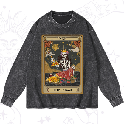 Purplehecate The Pizza Tarot Card Washed Long Sleeve Shirt