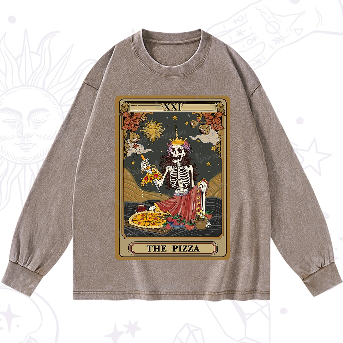Purplehecate The Pizza Tarot Card Washed Long Sleeve Shirt