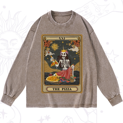 Purplehecate The Pizza Tarot Card Washed Long Sleeve Shirt